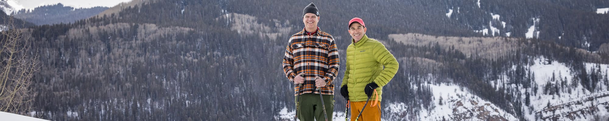 The real estate team of Mike Shimkonis and Asa Van Gelder out for a winter ski tour.