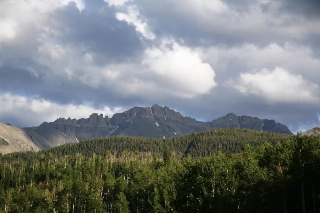 Summer view of mountain range from real estate listing Lot 628H Double Eagle Way, Mountain Village.