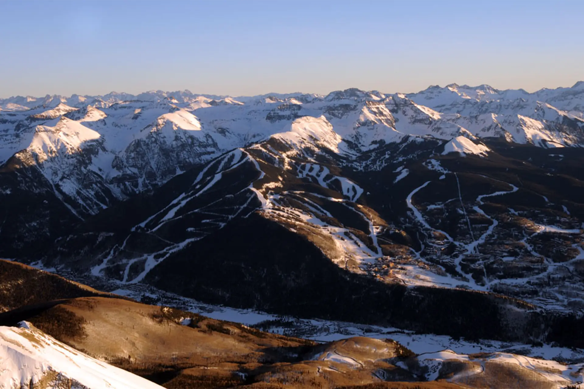 Telluride Ski Resort Snowy Telluride Ski Resort aerial view in spring