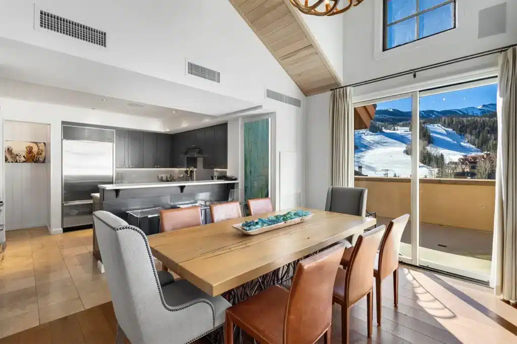Shimkonis Partners real estate listing, Madeline Residences 710, Mountain Village, bright living area with sunny ski area view