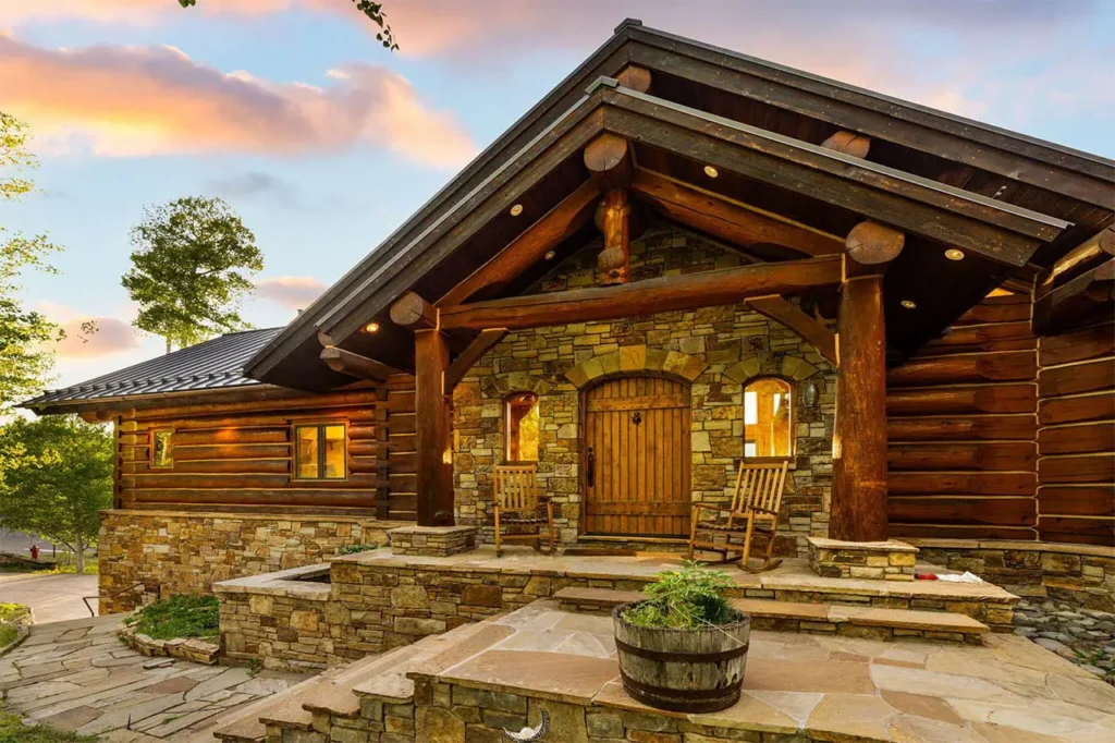 Illuminated exterior view of Shimkonis Partners Telluride area real estate listing, 103 Birdie Drive, Mountain Village