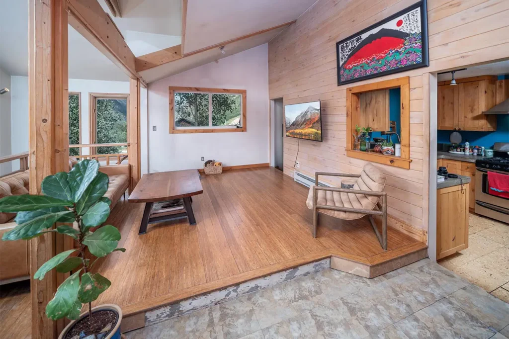 Bright living area view of Shimkonis Partners Telluride area real estate listing, 30 Aurum Street, Ophir