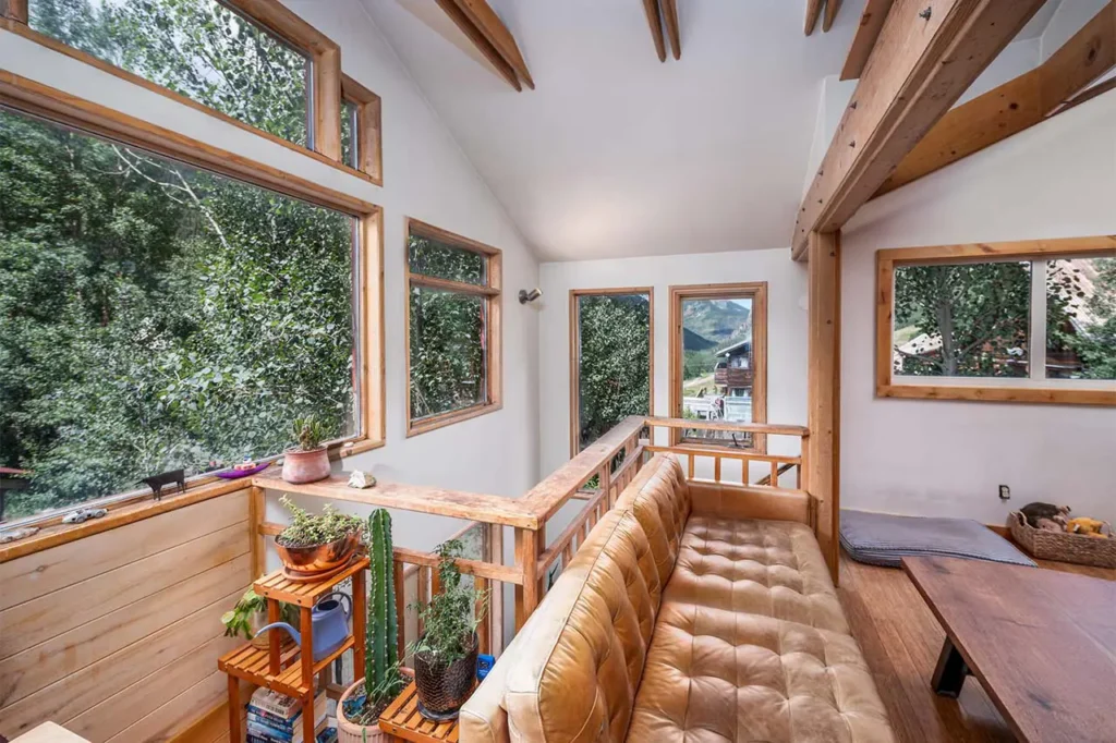 Bright living area view of Shimkonis Partners Telluride area real estate listing, 30 Aurum Street, Ophir