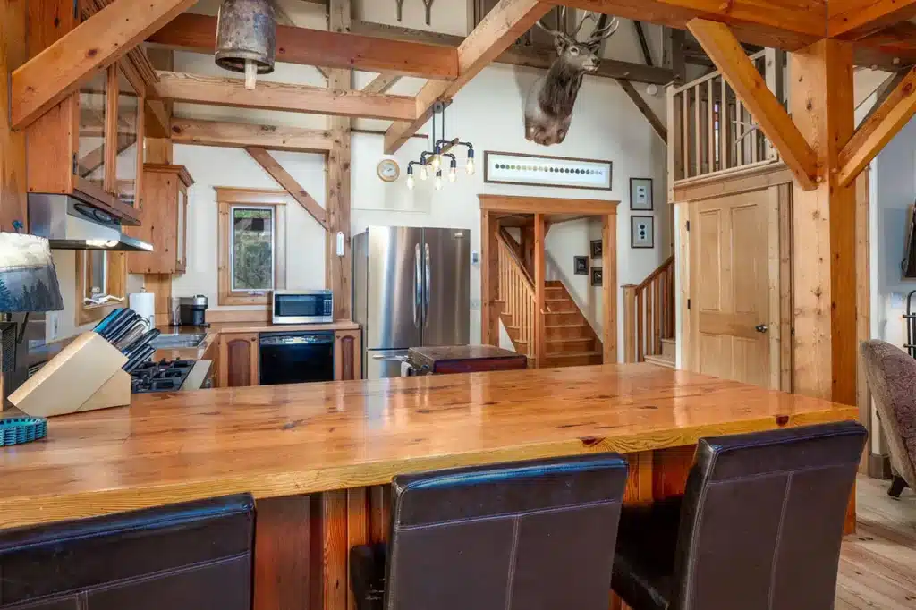 Bright kitchen area of Shimkonis Partners Telluride area real estate listing, 1075 High Plains Drive, Placerville