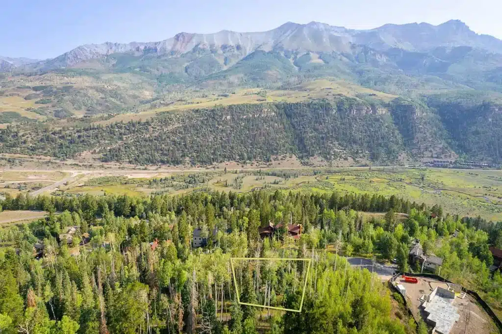 Summer mountain view from Shimkonis Partners Telluride real estate listing, TBD Birdie Drive, Mountain Village